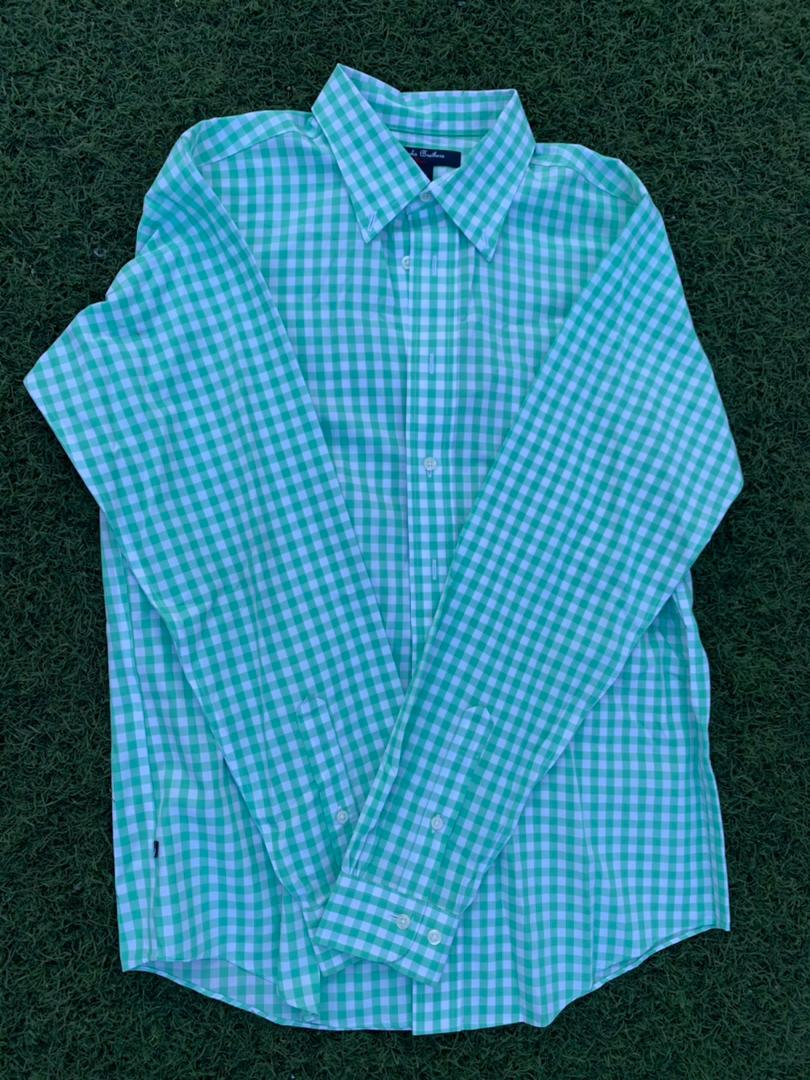 Brooks brothers green and white striped shirt size L
