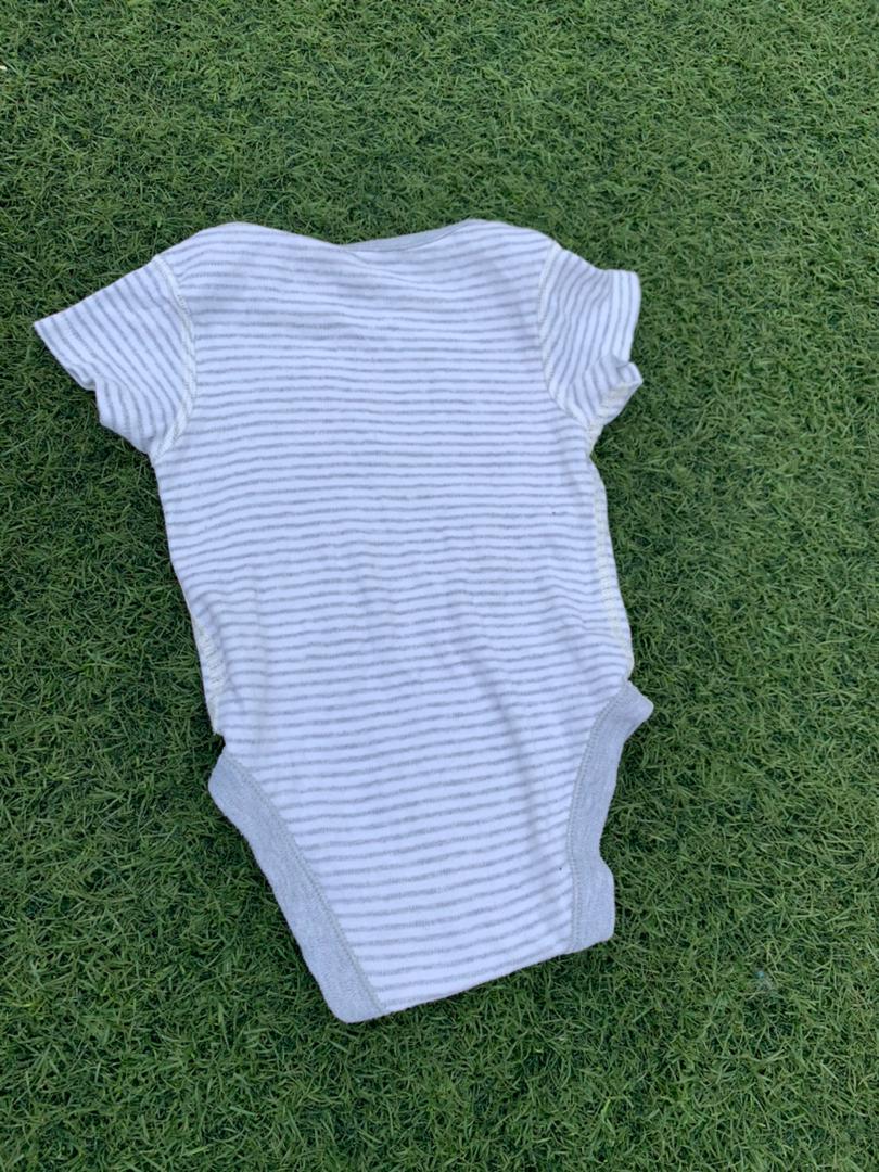 Grey striped baby bodysuit