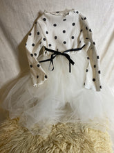 Load image into Gallery viewer, Polka Dot White and Black light sweater and tulle dress size 12 months
