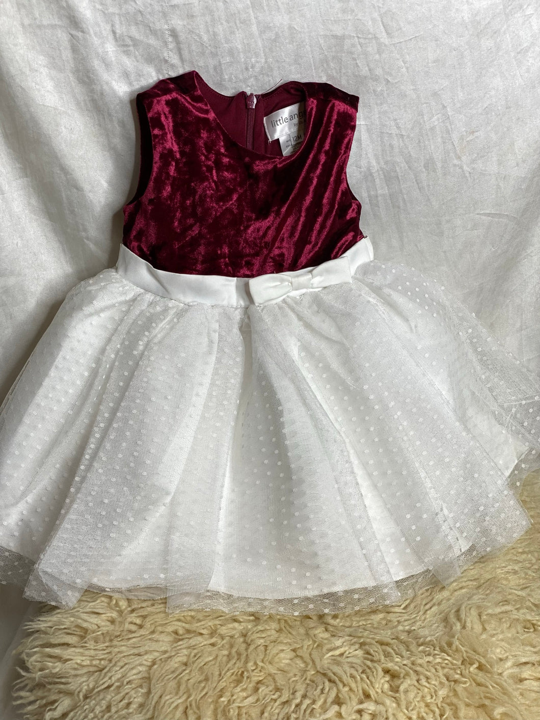 Macy's beautiful Deep Red Velvet and White Exquisite Tulle Dress Girl's 12 months