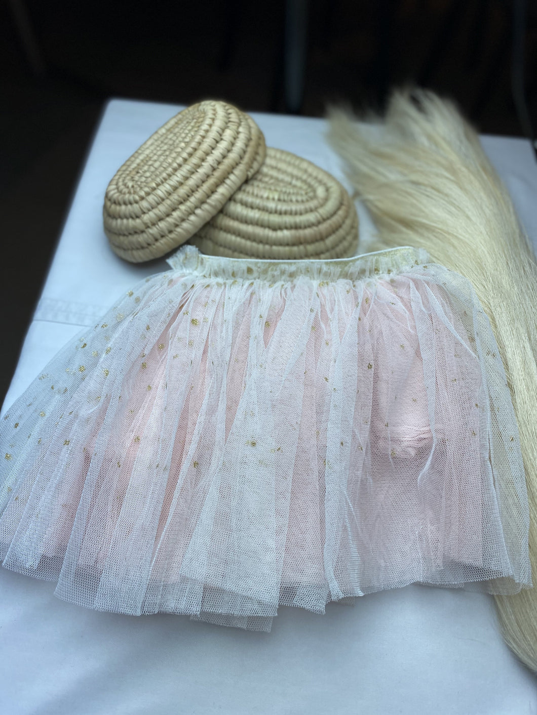 Zara Cream Gold Net Lined Pink Skirt - 6 - 12 months