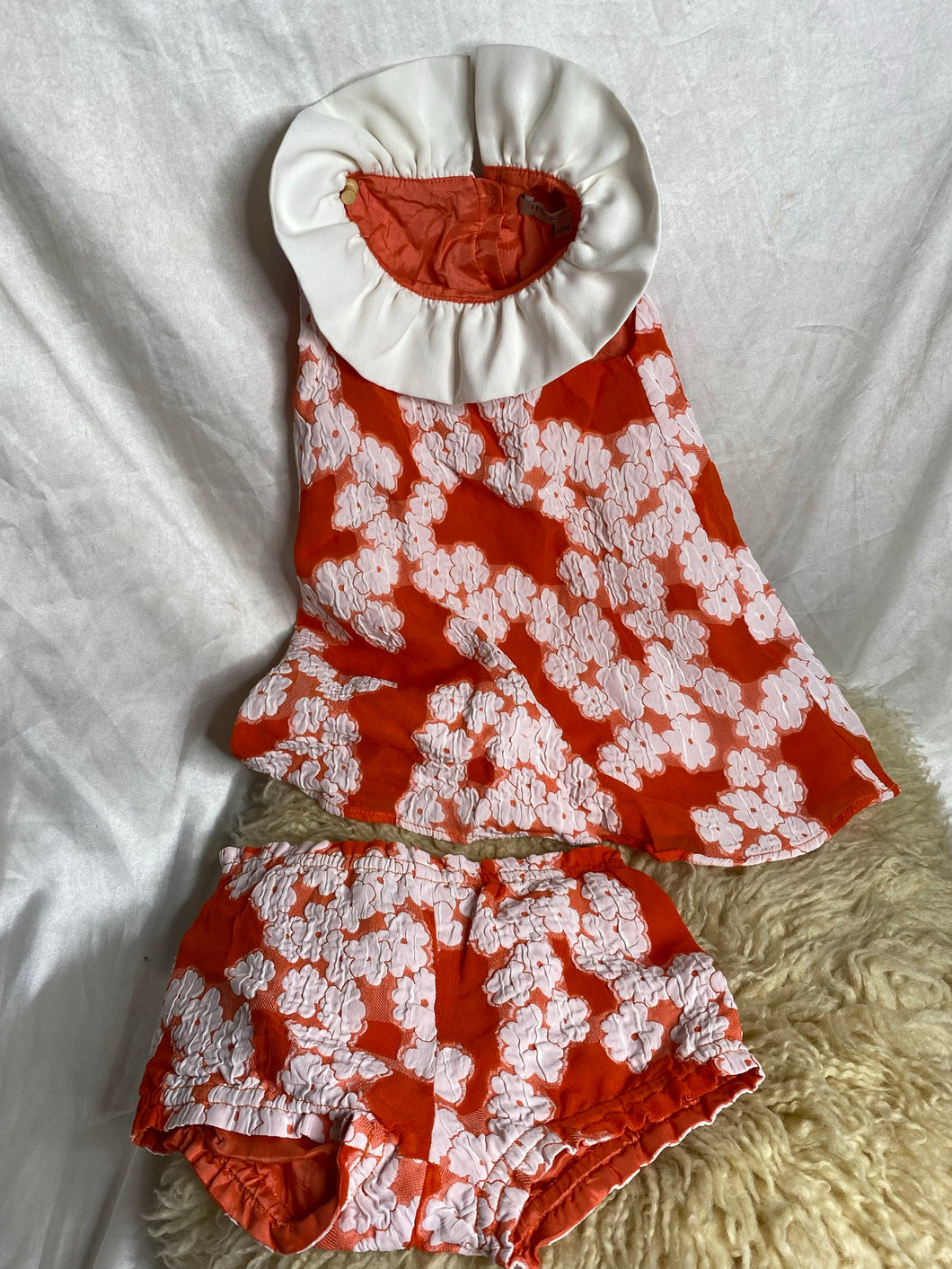 Huckabone Orange Cream Summer Linen Style Dress with Pant set  - Girls 12 Months