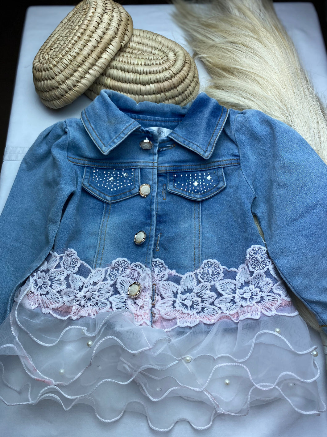 Denim Jeans suit with pink highlights for Girls - 2 to 5 years old