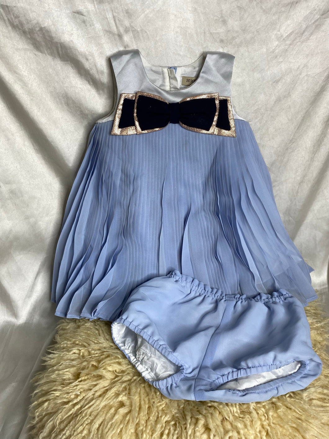Huckabone Pleated Baby Blue puff Skirt Formal Dress with Pants set - Girls 12 months