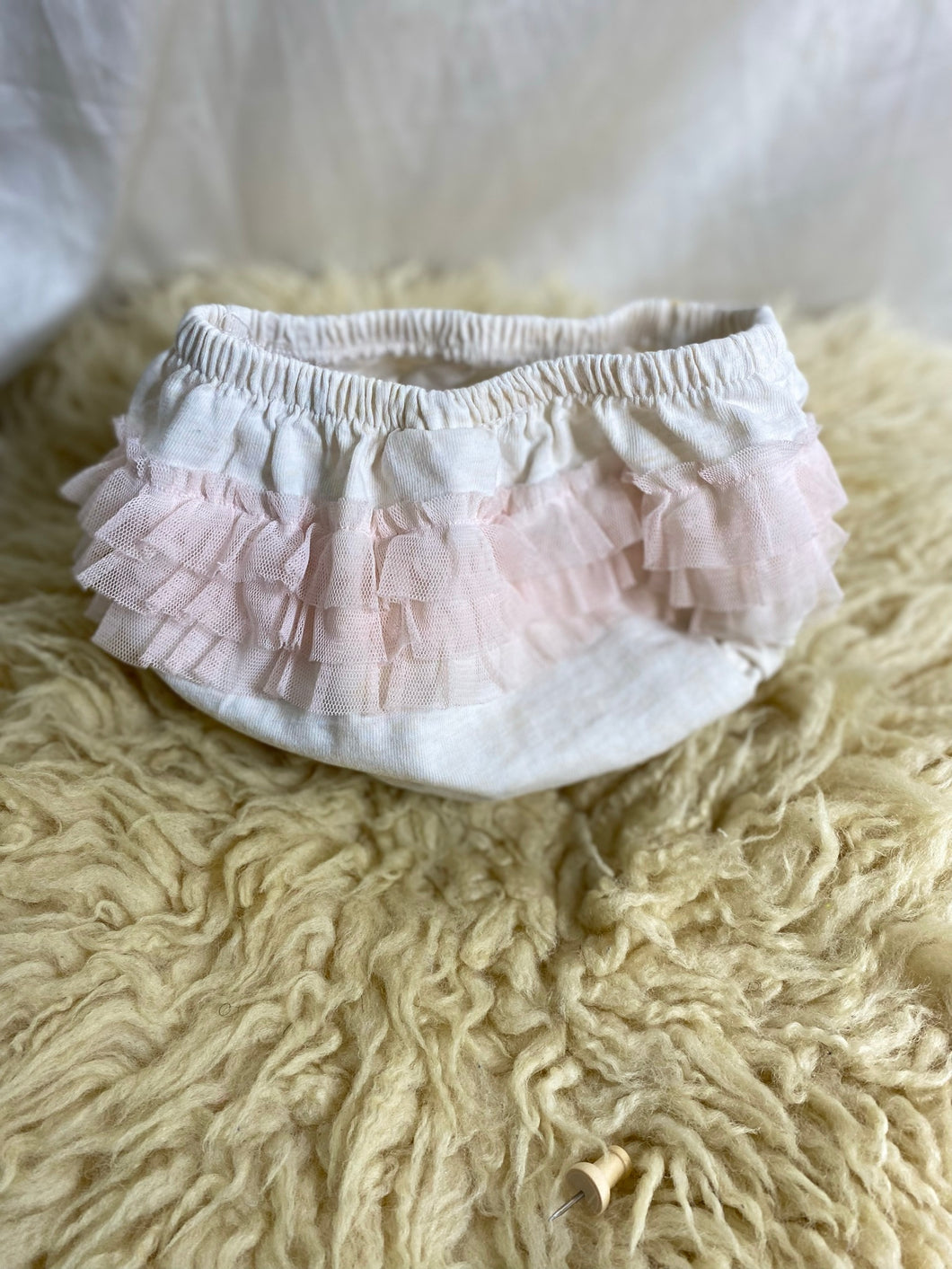 Pom-poms Cream Light Pink Ruffle baby girls pant size 6-24 months