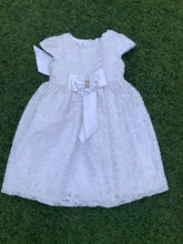 Load image into Gallery viewer, White Beautiful Formal Lace bow dress size 1-2 years
