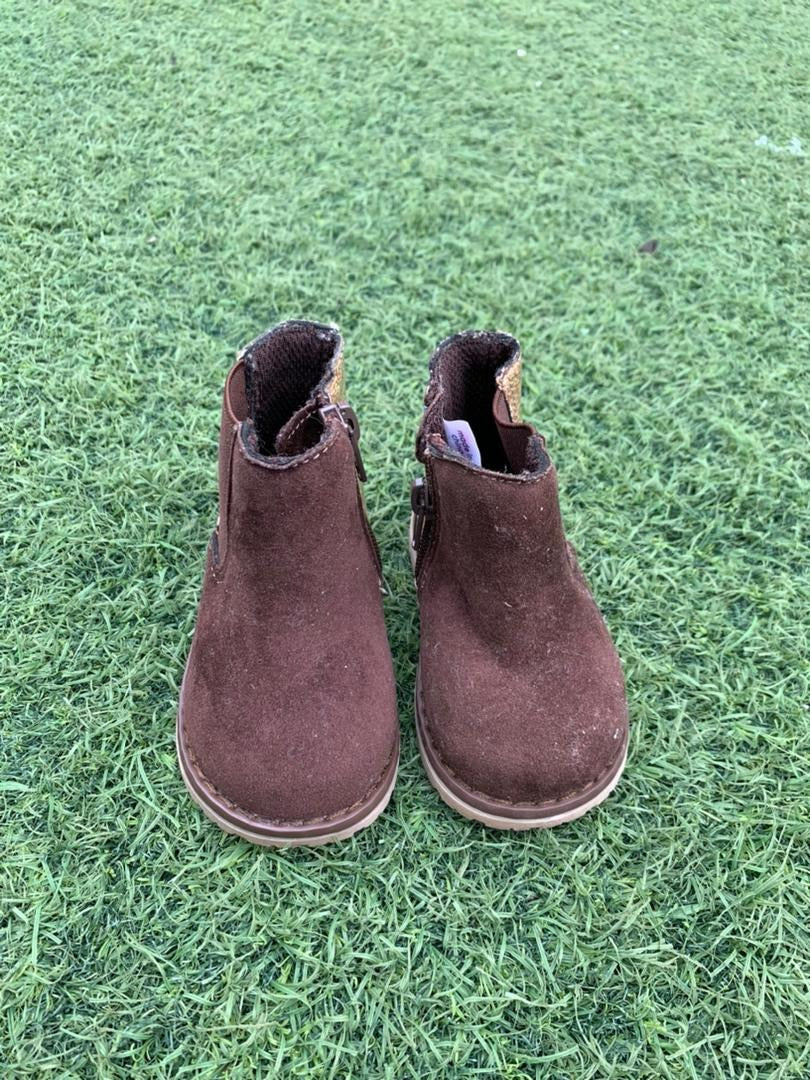 Girl's Leather suede Brown gold strip Baby/Toddle boots - size 3 UK toddler