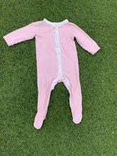 Load image into Gallery viewer, Pink and white striped overall size 3-12months
