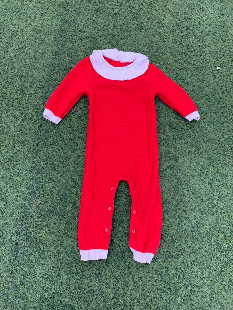 Red and white baby overall size 0-6months