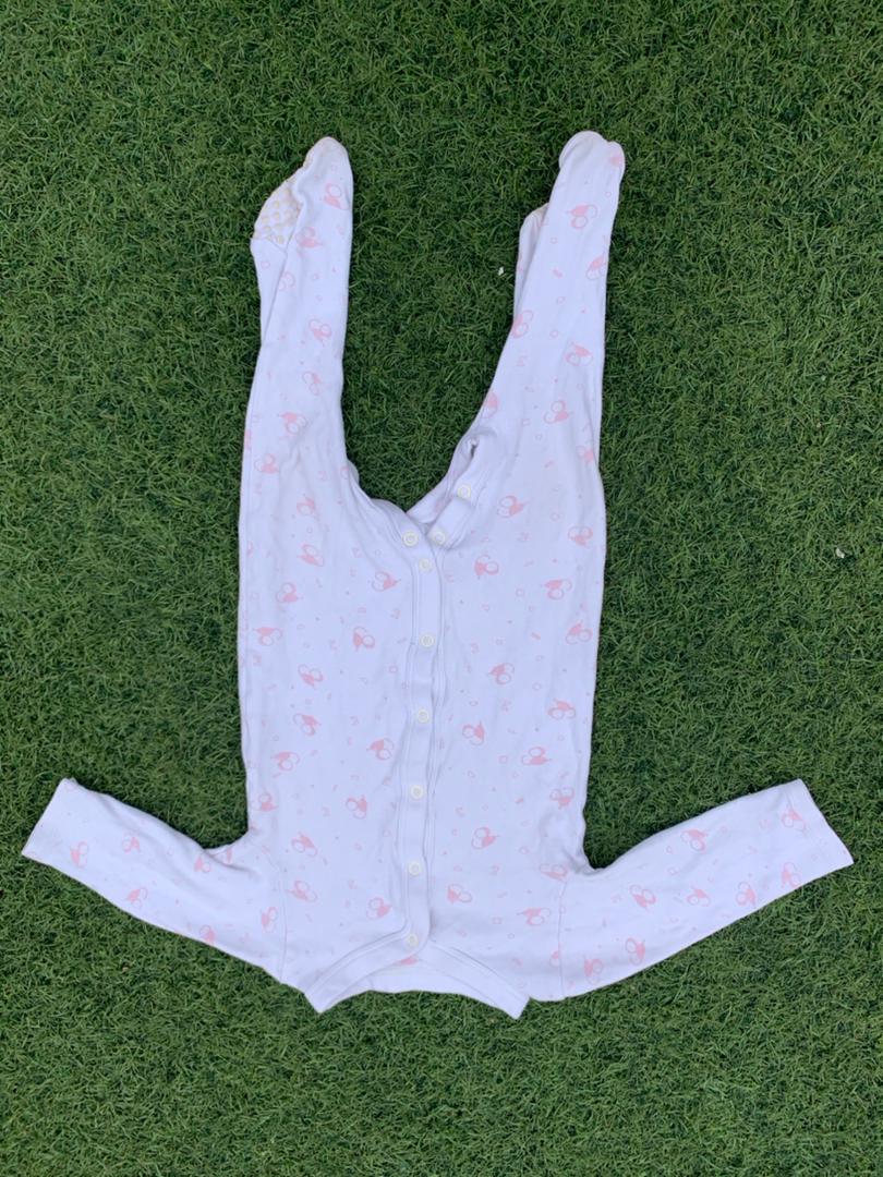 White and pink baby overall size 2-8months