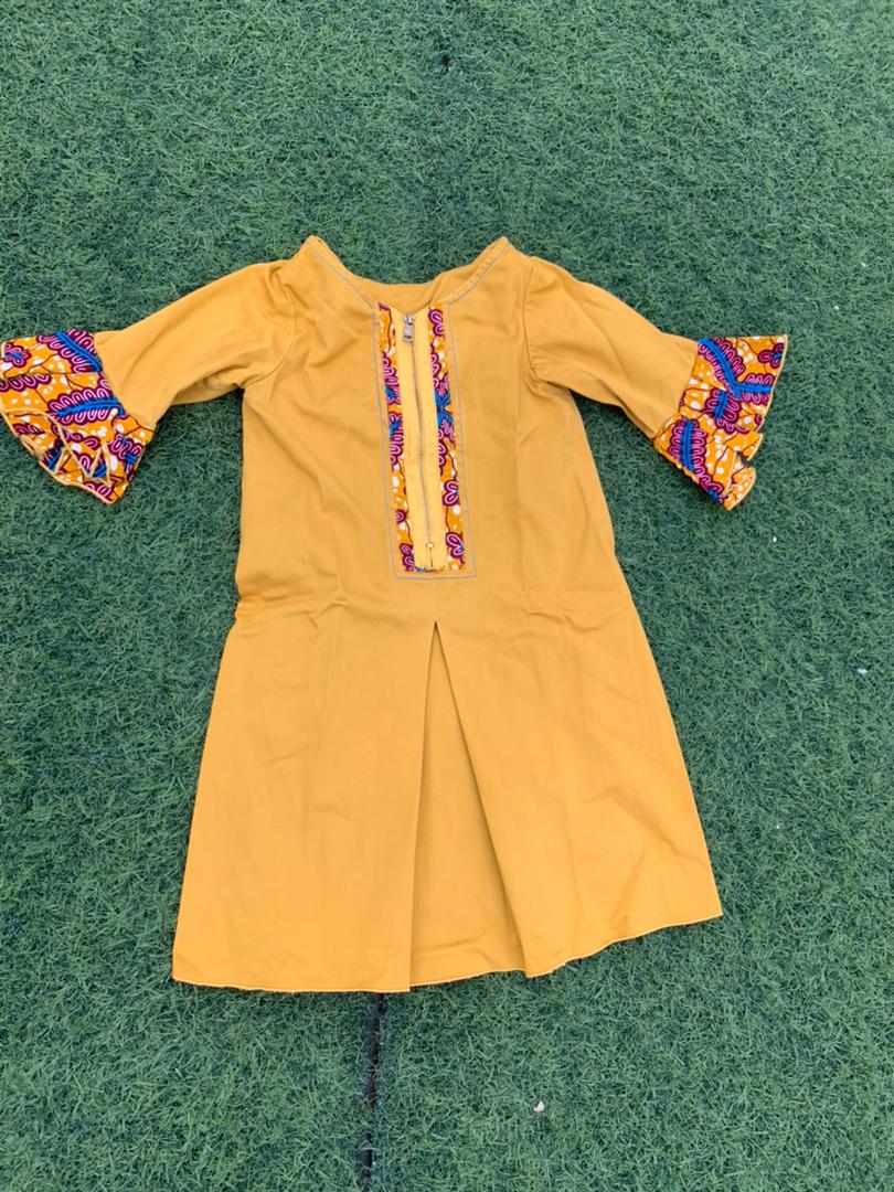 Bespoke Made Ghana Yellow and African print girl dress size 1-2 years